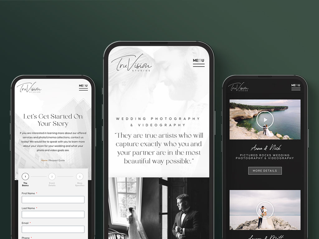 mobile mockups of wedding photography website